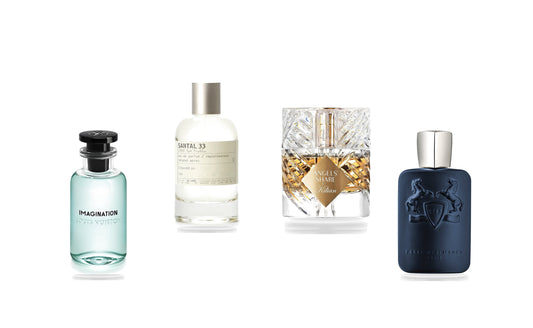 מארז לגבר — 4 בשמים: LV Imagination, Le Labo Santal 33, Kilian Angels' Share, Parfums de Marly Layton